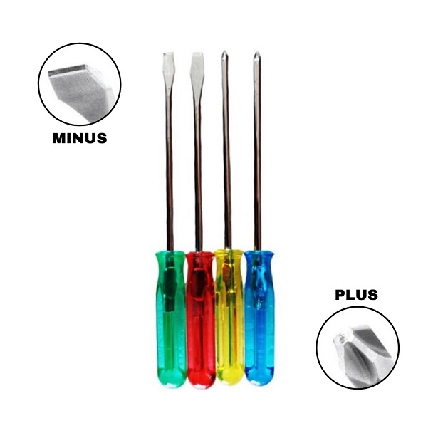 Jual SCREW DRIVERS OBENG SET 4 PCS KEMBANG MINUS GAGANG PLASTIK ...