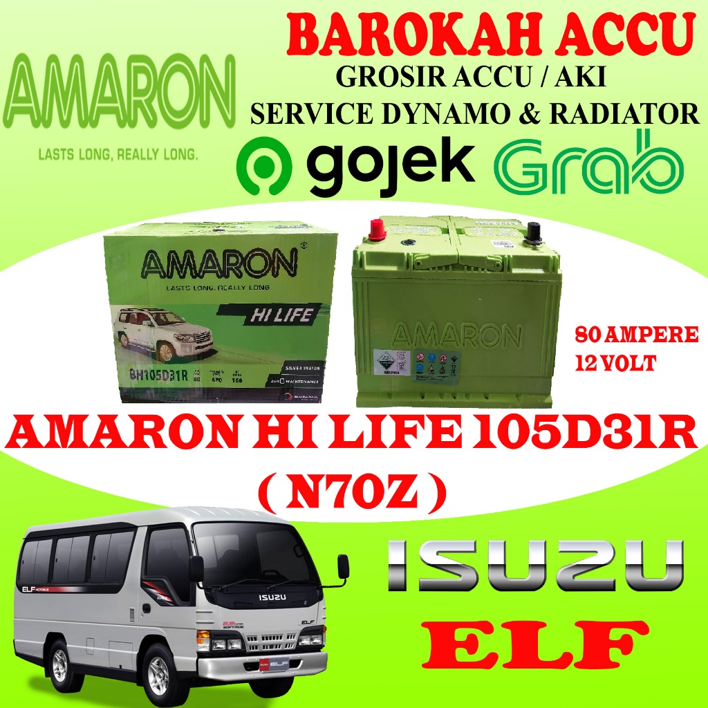 Jual AKI MOBIL ISUZU ELF AMARON HI LIFE 105D31R / N70Z , 80 AH | Shopee