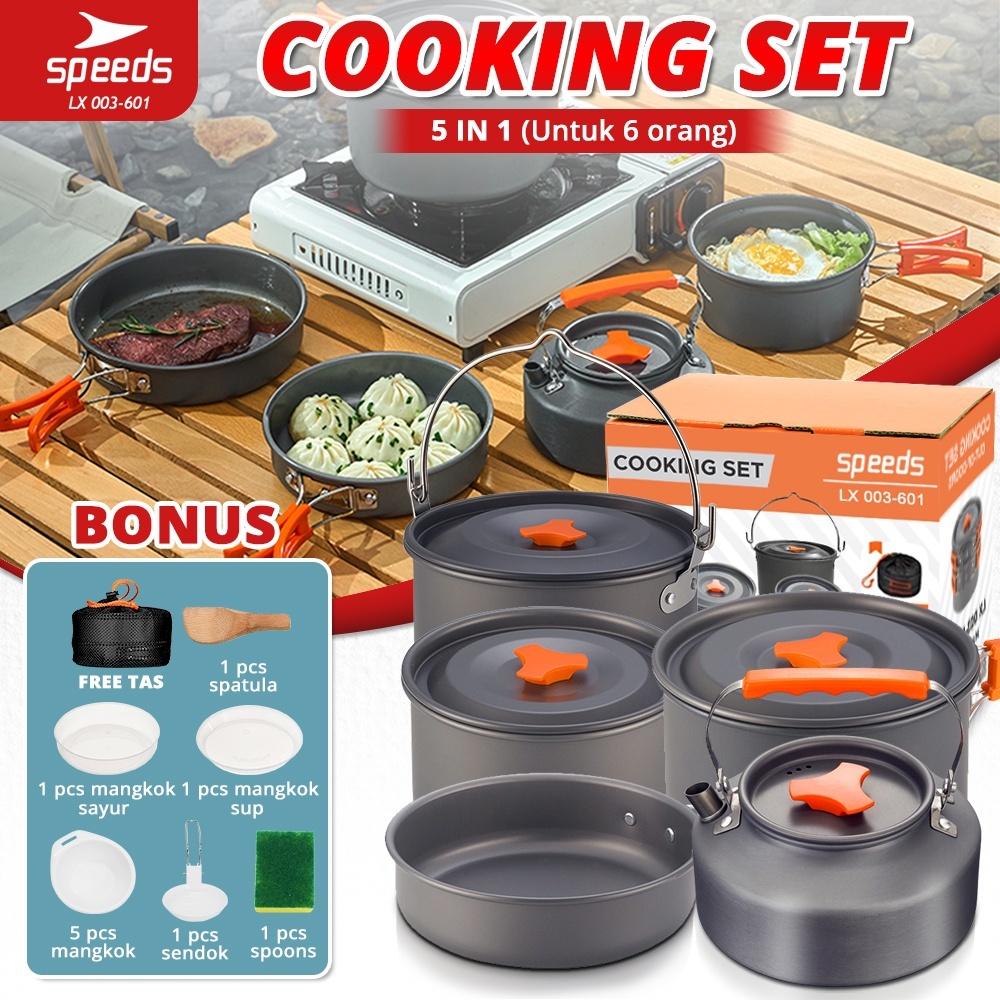 SPEEDS Alat Masak Camping 5in1 6 Orang Piknik Portable Serbaguna Lengkap Outdoor 003-601