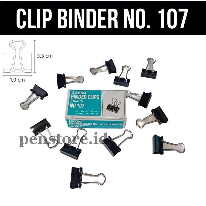 Jual Binder Clip Joyko No 107 Penjepit Kertas Tanggung Hitam 1pack