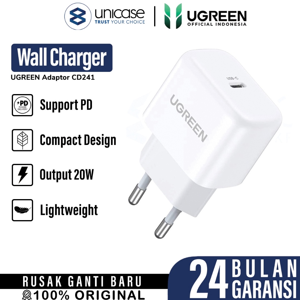Jual KODE I77V Wall Charger Kepala Adaptor Mini iPhone UGREEN 2W USB C ...