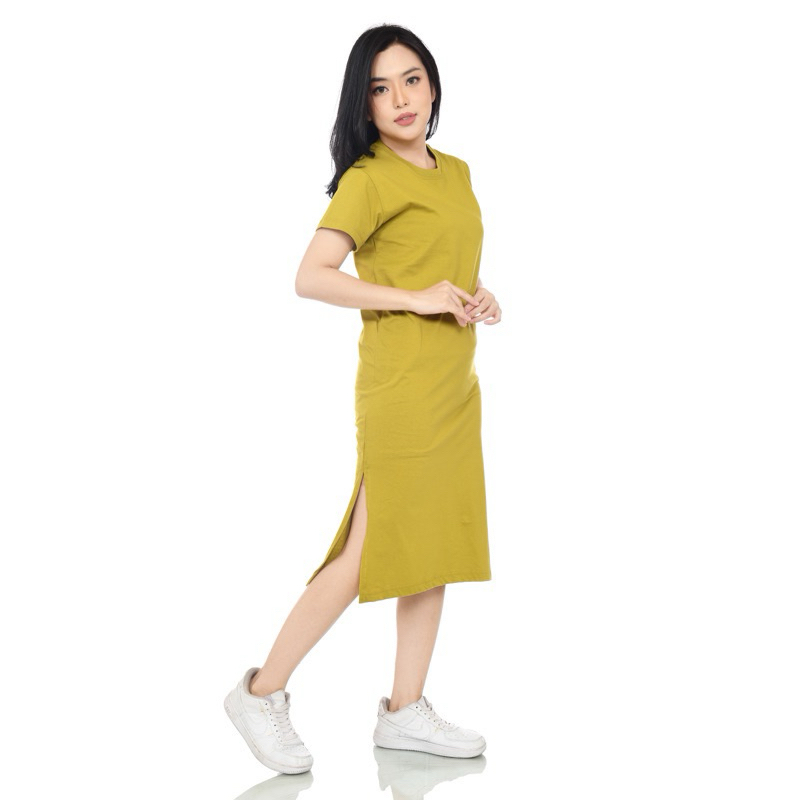 Jual (Dress Series) Kaos Polos Midi Dress With Slit TEBAL premium