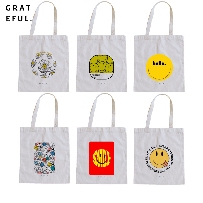 Jual Tote Bag Emoji Smile Tas Jinjing Emot Grateful Shopee Indonesia