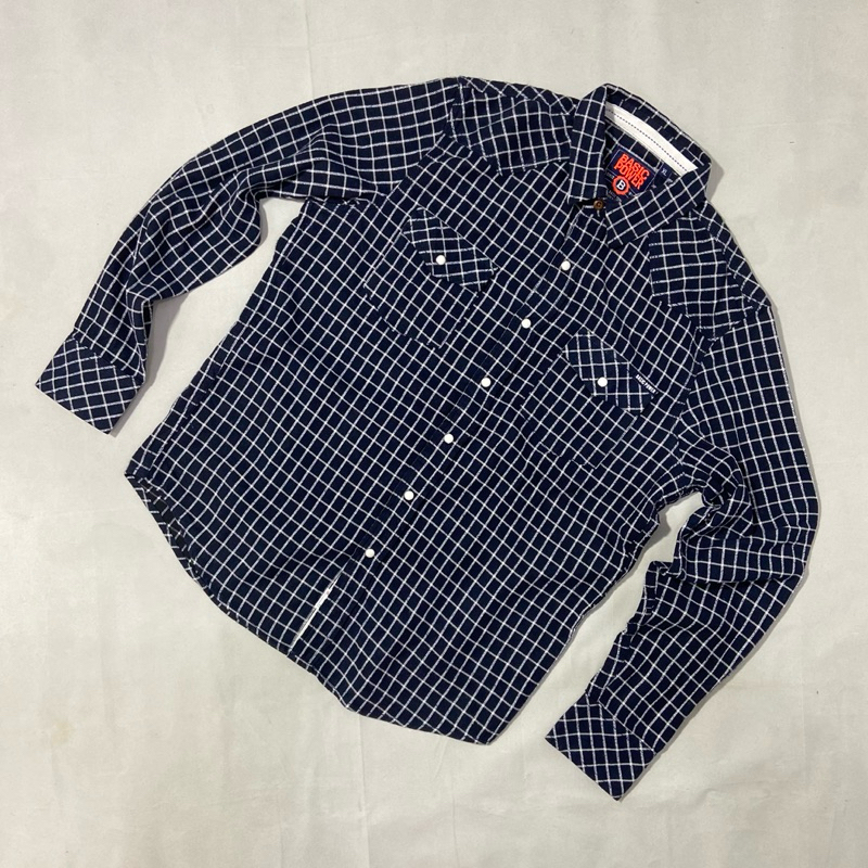 Jual Basic Power Flannel Rugged Shirt Check Small Long Sleeve Navy ...