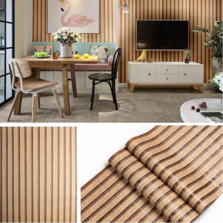 Wallpaper Dinding Motif Panel Serat Kayu Model Ekslusif Ruang Tamu Kamar Tidur