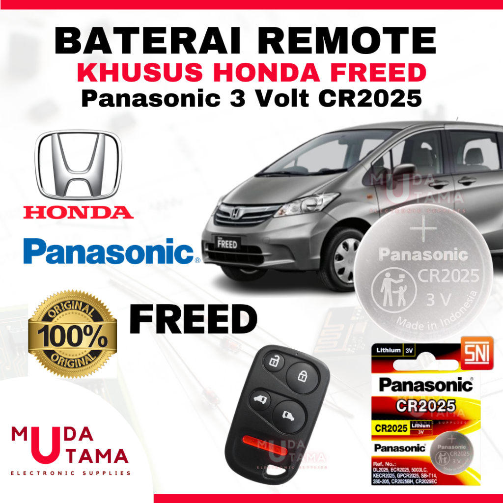 Jual Baterai Remote Mobil HONDA FREED ORIGINAL PANASONIC CR2025 3