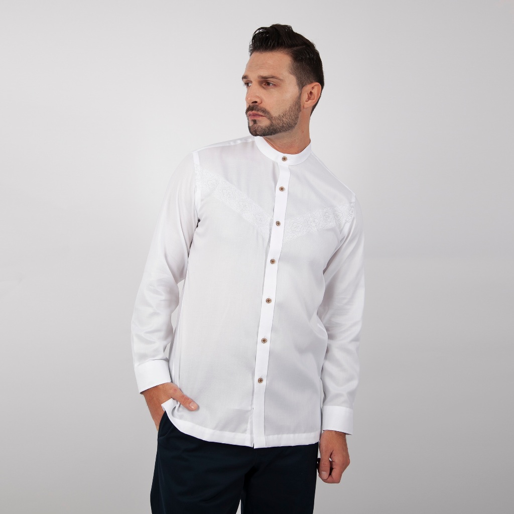 Jual Ethan White Kemeja Shanghai Pria Lengan Panjang Bane White ...