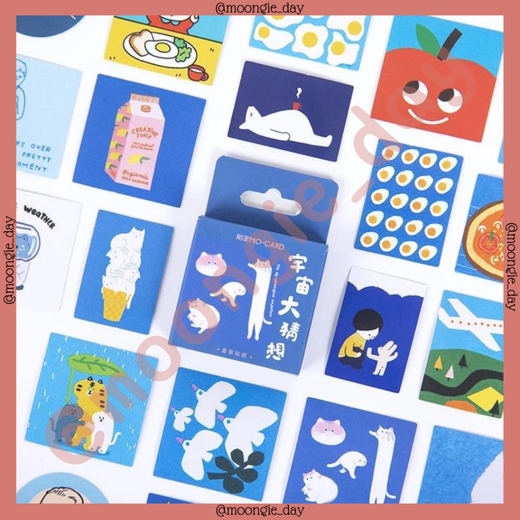 Jual 45 PCS/BOX STIKER KERTAS TEMA BLUE CAT THE BIG COSMOLOGICAL ...