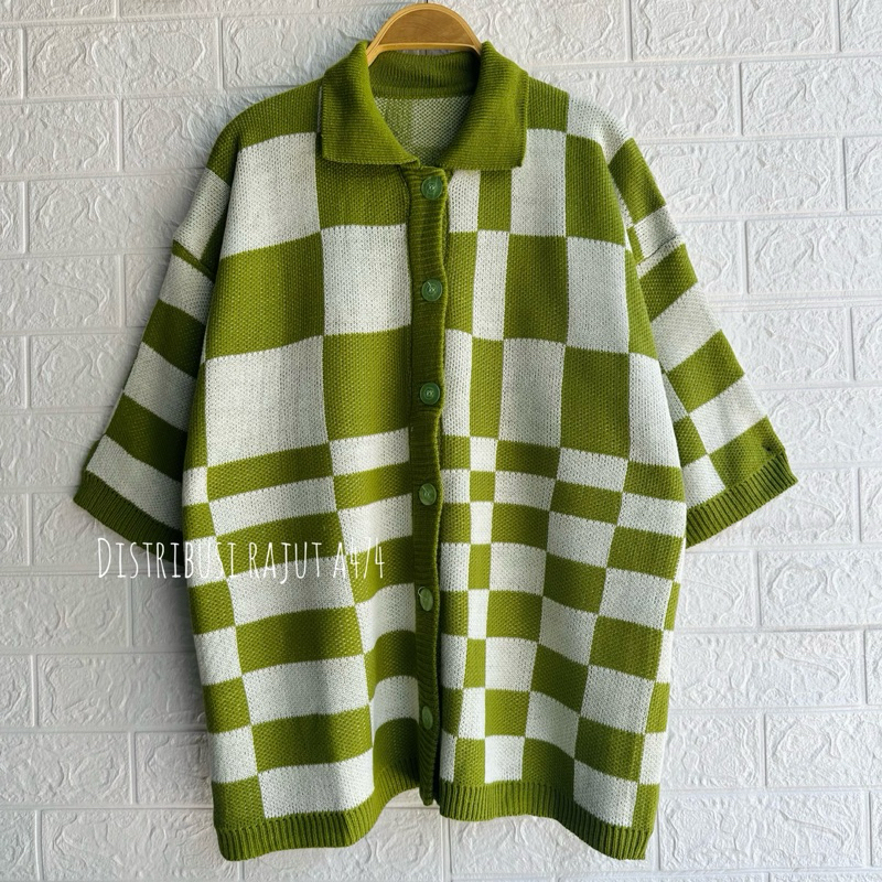 Jual KNITWEAR OUTFIT FUJI CARDIGAN RAJUT MOTIF KOTAK OVERSIZE | Shopee ...