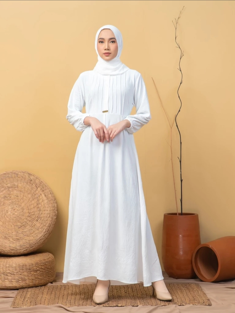 Jual Gamis Putih Wanita Kekinian An Nisa Crinkle Premium Mewah