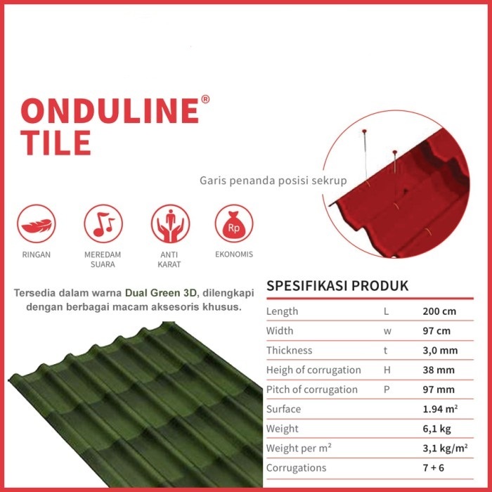 Jual ATAP SIRAP BITUMEN ONDULINE TILE ATAP ASPAL RINGAN 200X97cm ...