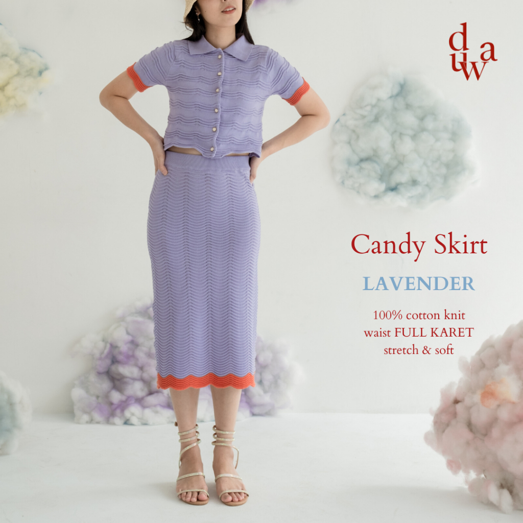 Kadaka B-0172 Midi Skirt Tweed Knit Stretch Korea Rok Wanita