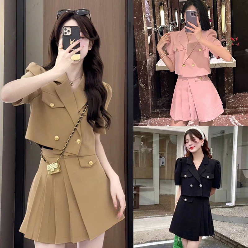 Jual SET1014 EFRATA KOREAN STYLE VINTAGE SETELAN ROK MINI POLOS CASUAL ...
