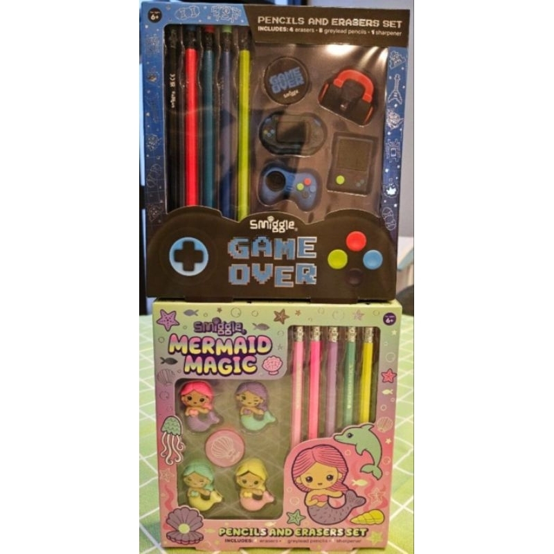 Jual Smiggle Pencils and Eraser Set Mermaid & Game Shopee Indonesia