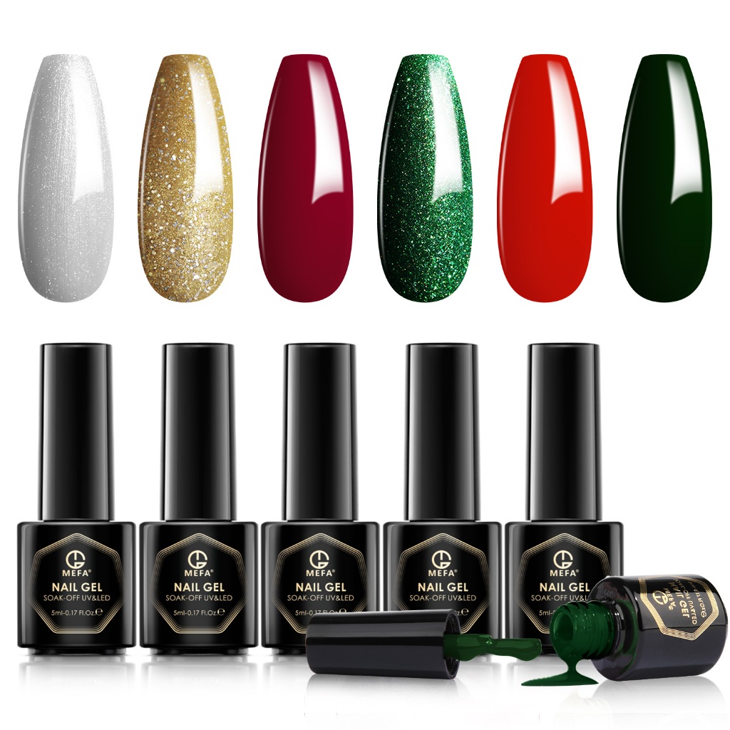 Jual MEFA Christmas Gel Nail Polish 6 Warna Burgundy Red Forest Green