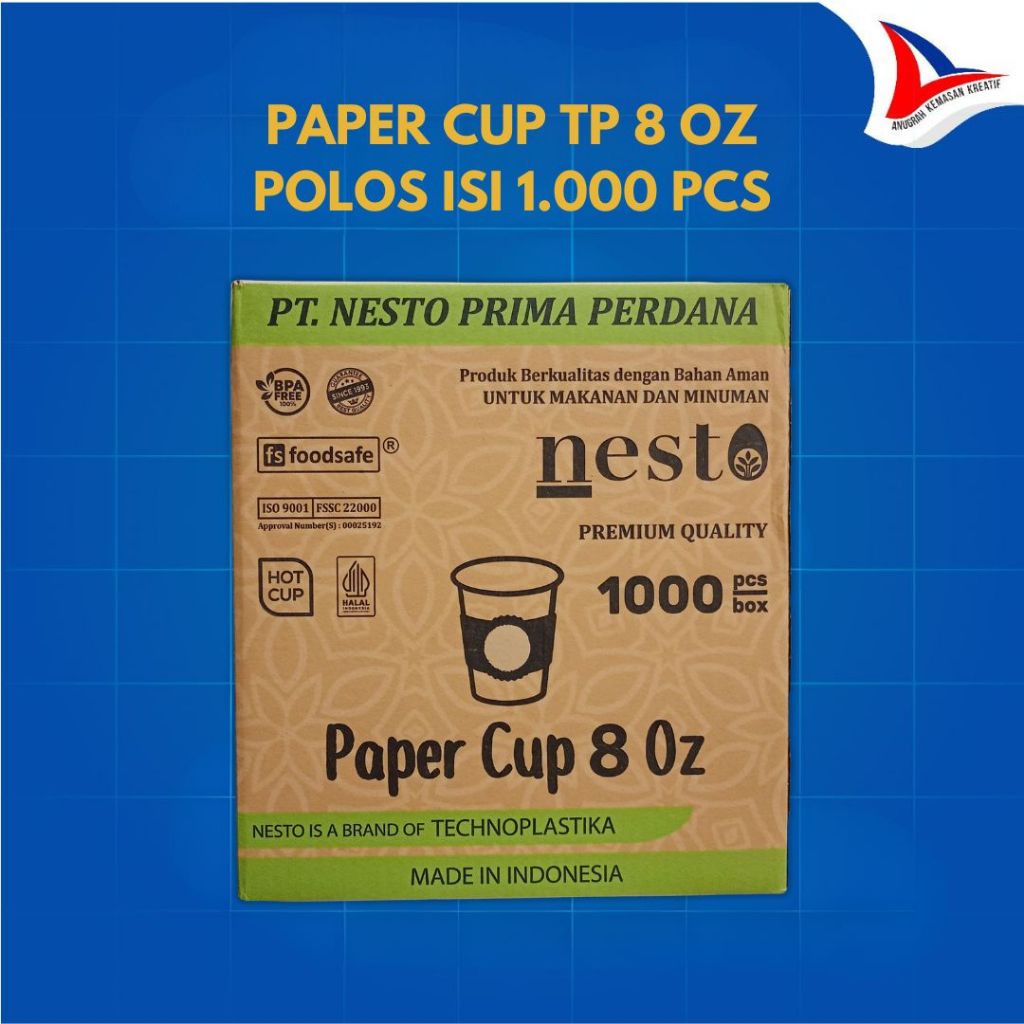 Jual Paper Cup Tp / Sjp 8 Oz Polos / Gelas Kertas Kopi Isi 1.000 Pcs (1 ...