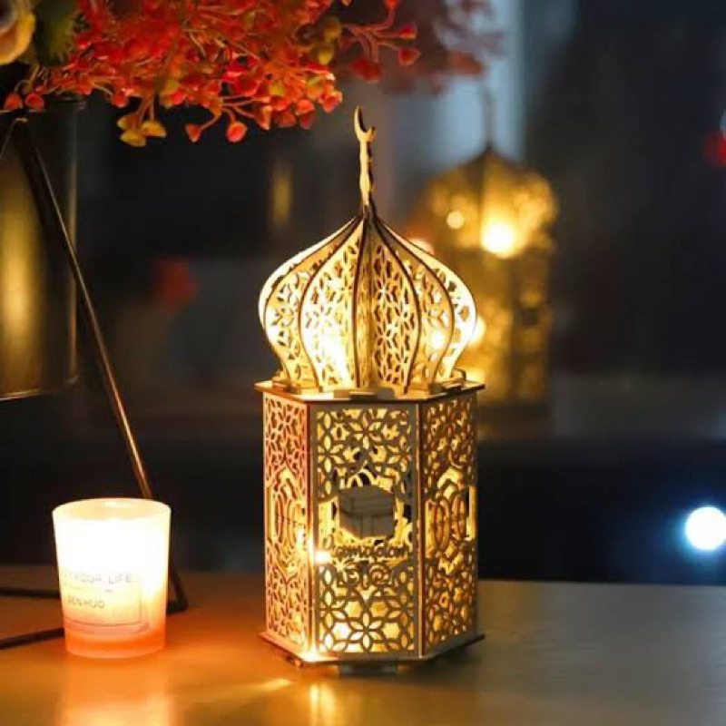 Jual HIASAN DEKORASI GANTUNG TALI KAYU WOODEN ORNAMEN EID MUBARAK BULAN ...