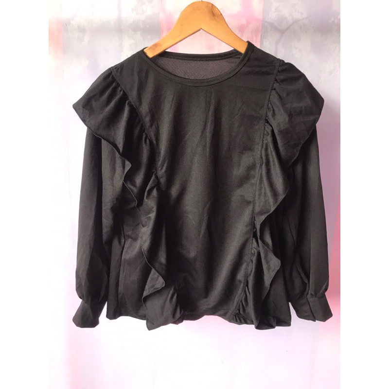 Jual Blouse Ruffle Warna Hitam | Shopee Indonesia