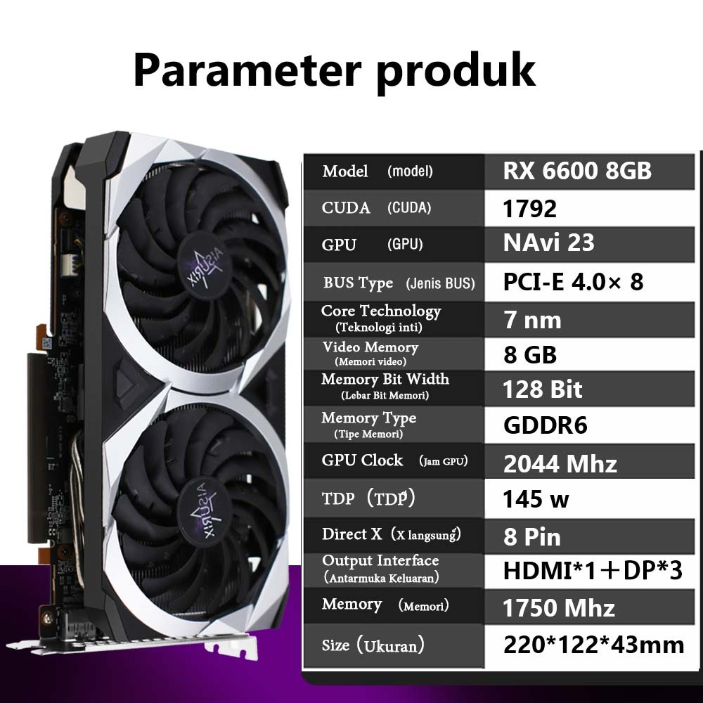 Jual AISURIX AMD Radeon RX 6600M 8GB VGA Card 128BIT 2048SP GDDR6 New ...