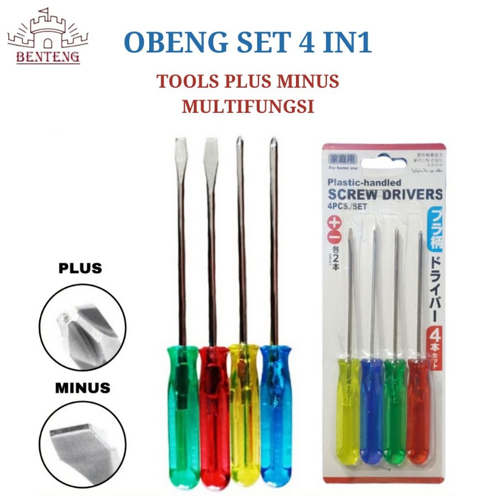 Jual OBENG4-Obeng Set 4 in 1 Screw Driver Tool set Plus Minus | Shopee ...