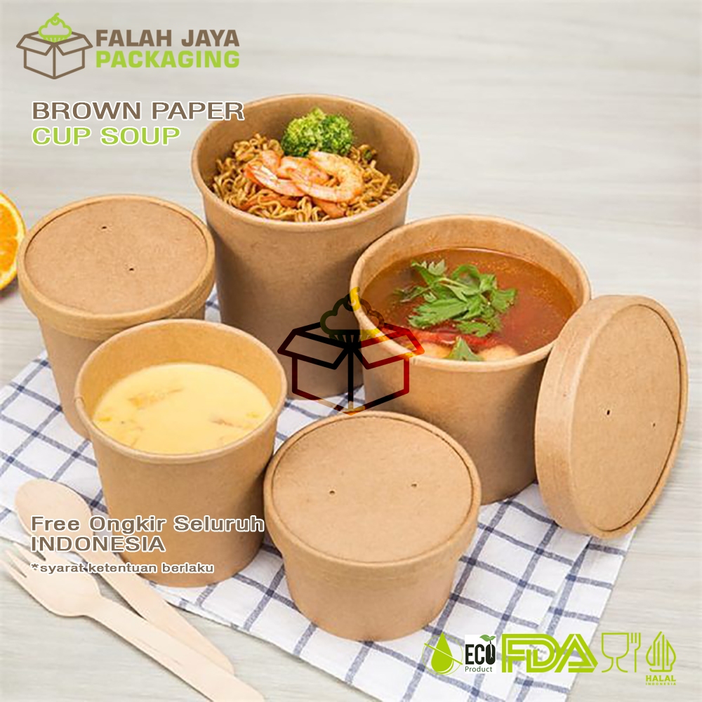 Jual BROWN PAPER CUP SOUP + LID/TUTUP / WADAH MAKANAN / PER PCS ...