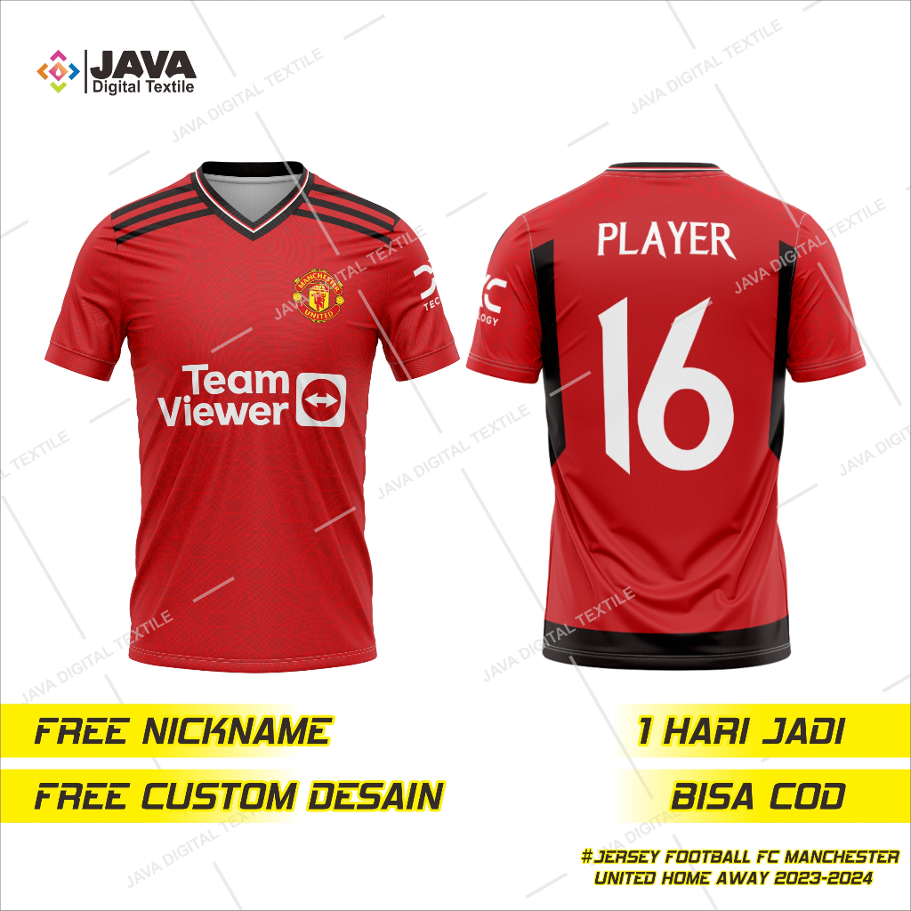 Jersey Baju Bola Manchester United Home Away Terbaru 2023-2024 Grade Ori  Fullprinting Free Nickname