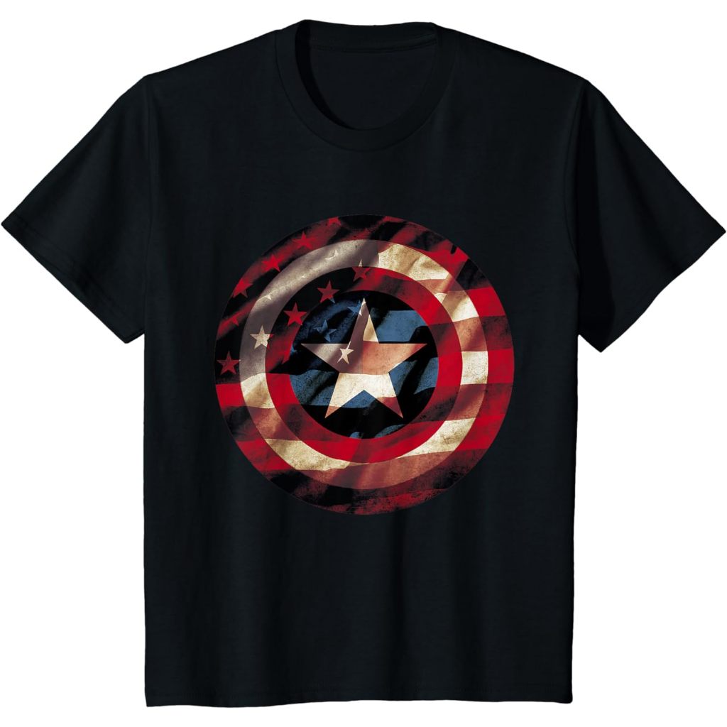 Marvel Stripe Logo Captain America Patch Kaos Anak Laki-Laki