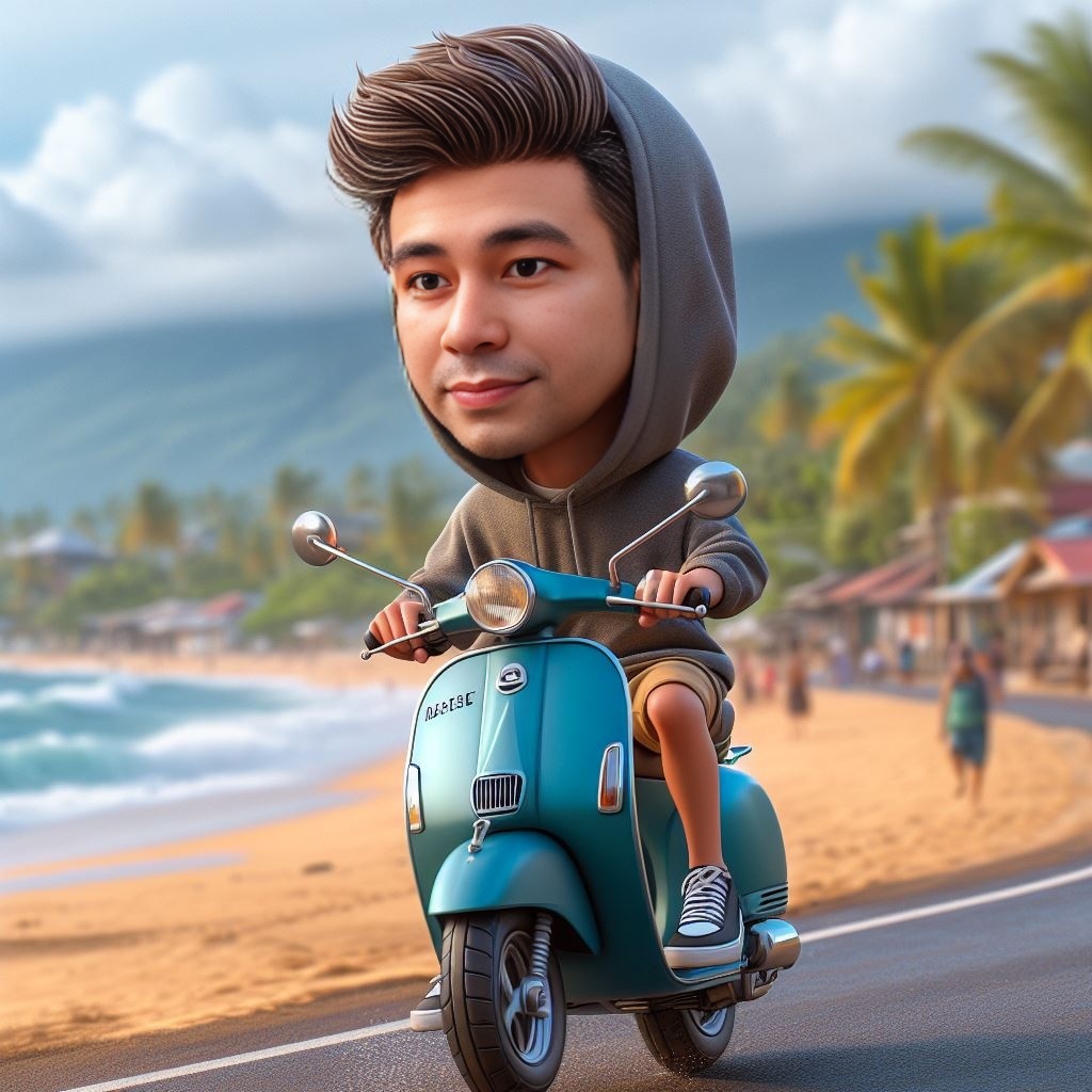 Jual Jasa Edit Foto Karikatur Vespa AI Untuk Kado Wisuda/Pernikahan