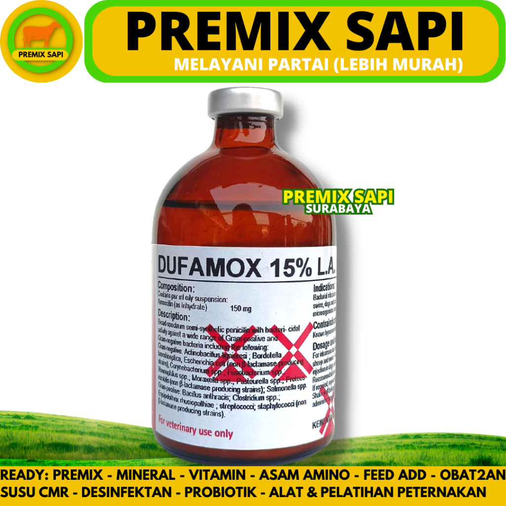 Jual DUFAMOX LA 15% INJ 100 ML - mirip BETAMOX INTRAMOX LONGAMOX ...