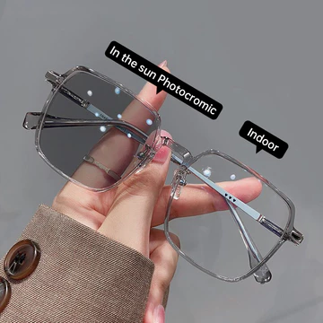 Kacamata Lensa Photocromic Kacamata Anti Radiasi Gaya Retro Kotak Lensa Square Replaceable