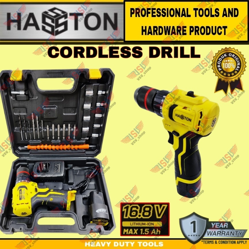 Jual HASSTON Cordless Drill 10mm Brushless 16.8V Mesin Bor Cordless ...