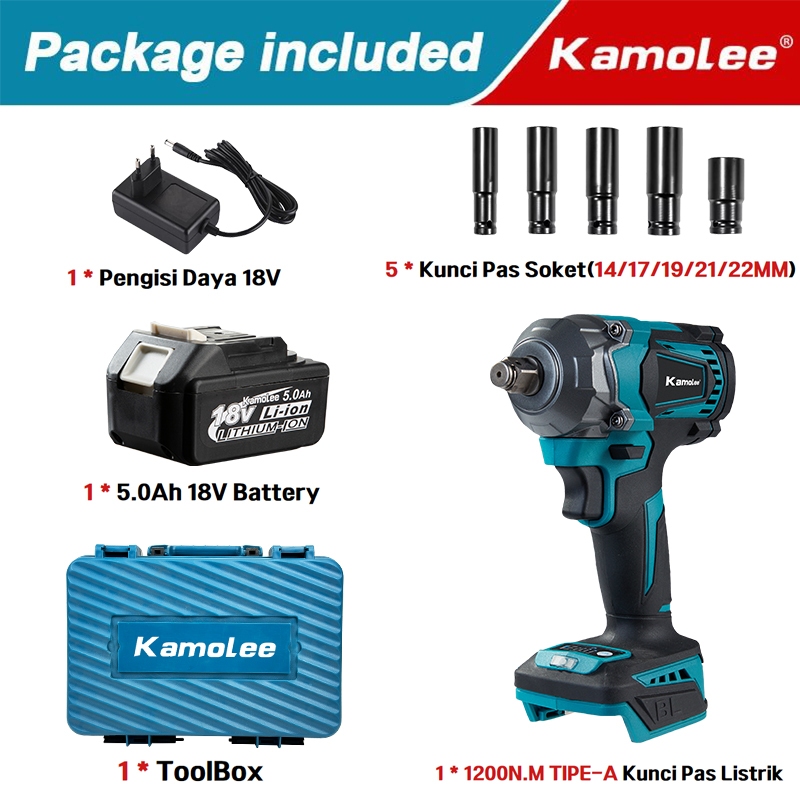 Jual Kamolee 1800N.M/1200N.M/520N.M High Torque Impact Wrench 1/2”1/4 ...