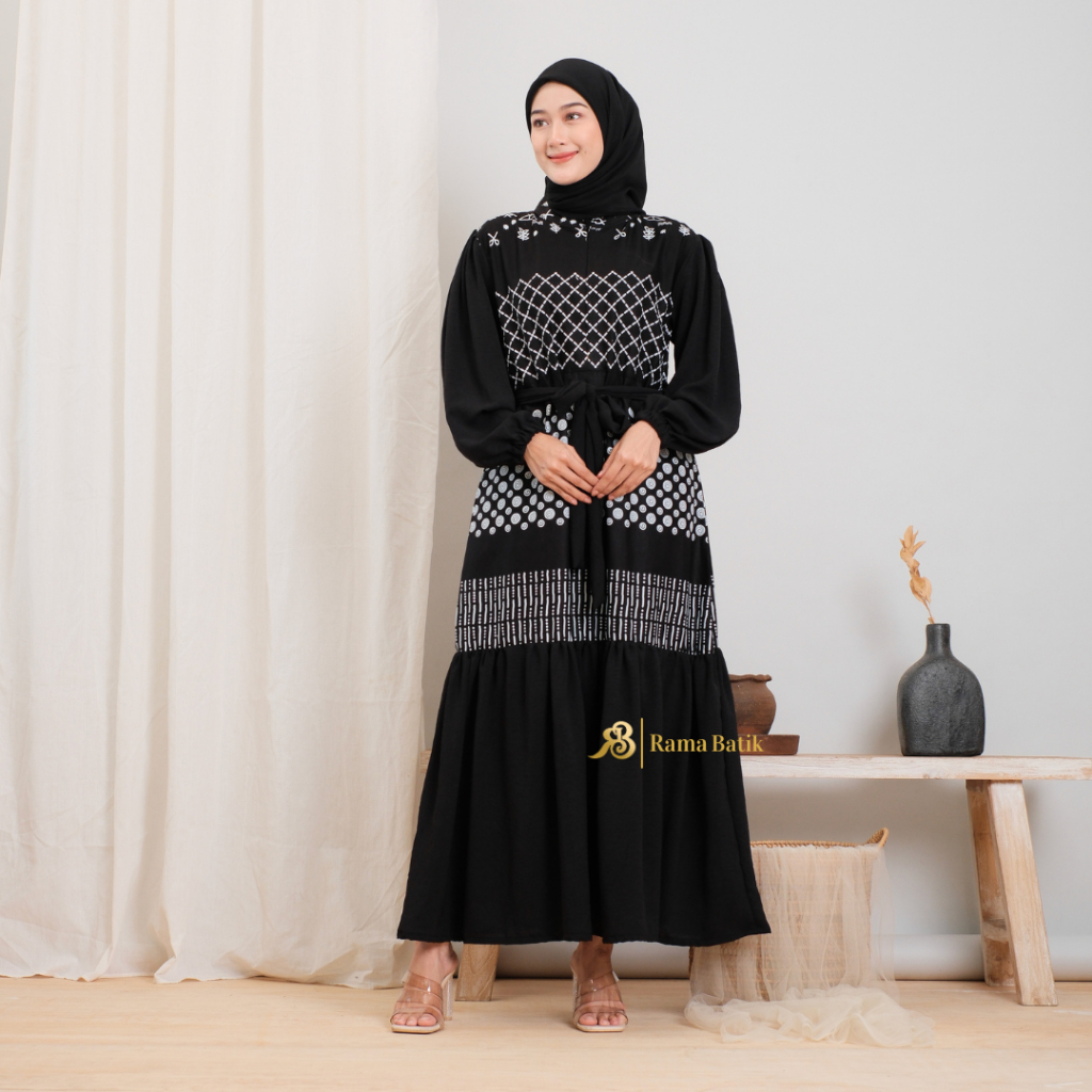 Jual Gamis Batik Wanita Modern Set Couple Gamis Kombinasi Crinkle