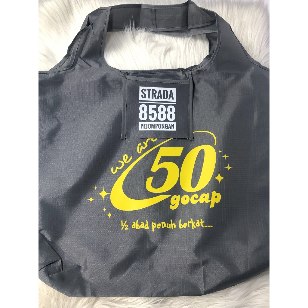 Jual CUSTOM TAS BELANJA LIPAT SABLON LOGO NAMA PARASUT BESAR SHOPPING