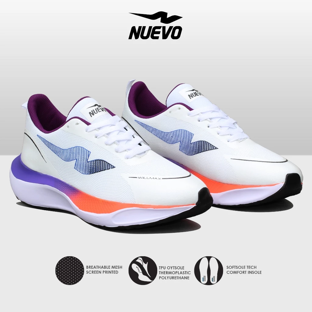 NUEVO Wilmax - Sepatu Lari Putih Purple Sneakers Running Pria Olahraga Jogging Ringan