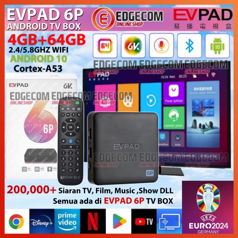 Jual EVPAD 6P ANDROID SMART TV BOX 4K 4GB+64GB 6K ALL CHANNEL TV WIFI BT5.0  ANDROID 10 | Shopee Indonesia