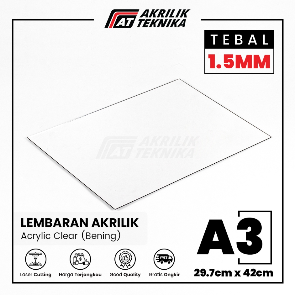 Jual Acrylic Sheet Lembaran Akrilik Transparan Clear Bening A3 1 5mm