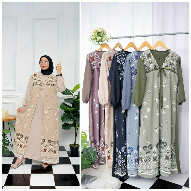 Jual Gamis Aisyah Kombinasi Terbaru Motif Etnik Abstrakgamis Crinkle