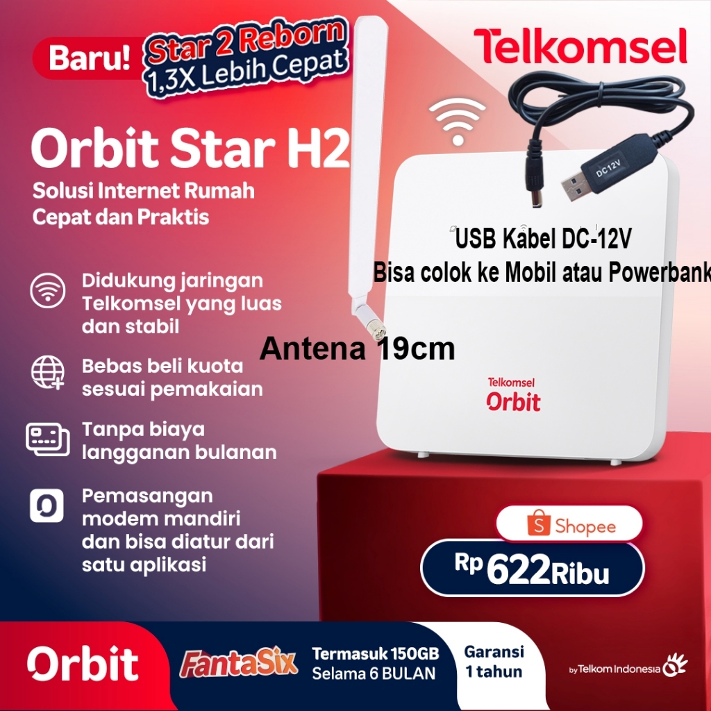 Jual Telkomsel Orbit Star H2 Modem WiFi 4G Free 150GB Penerus Orbit ...