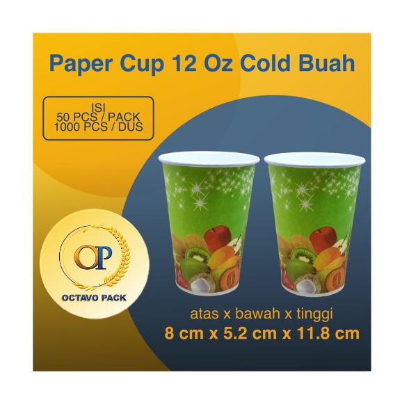 Jual Paper Cup 12 Oz Cold Buah Printing Motif / Gelas Kertas Minuman ...