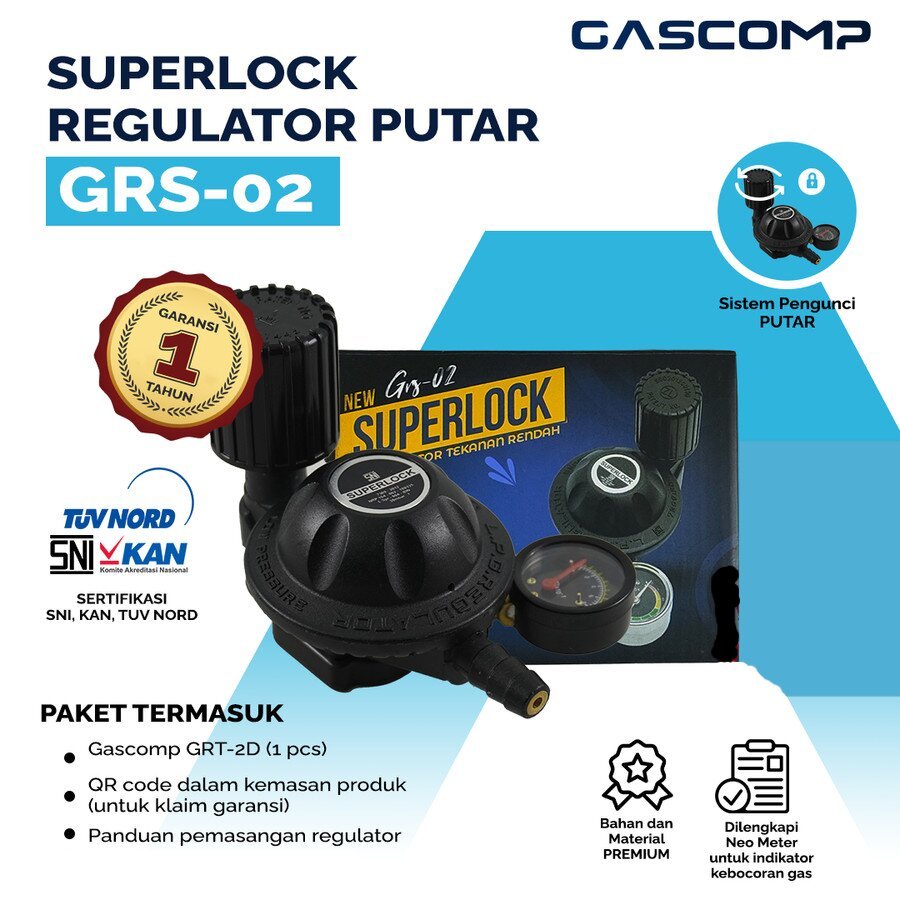 Jual Regulator Tekanan rendah Gascomp Superlock + selang gas paket ...