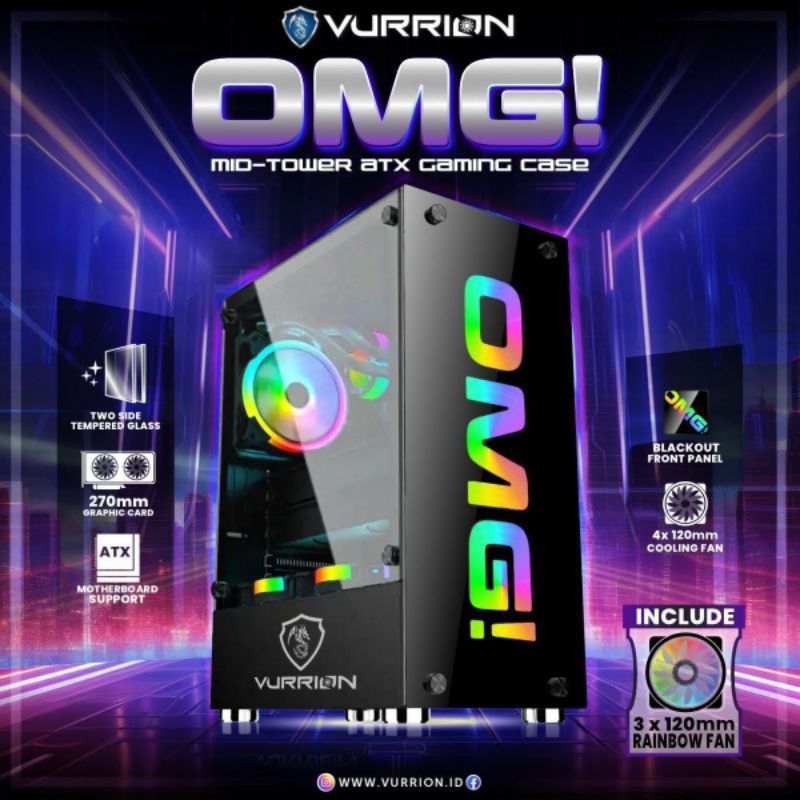 Jual Casing Gaming Vurrion OMG ATX Tempered Glass + 3 Fan RGB | Shopee ...