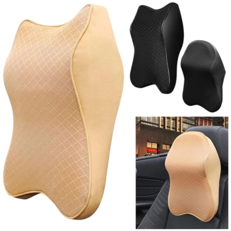 Bantal Leher Kursi Mobil Ergonomis Memory Foam 3D Sandaran Bantalan Penopang Kepala