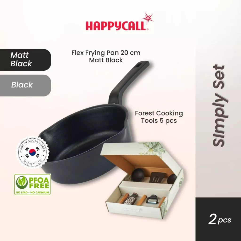 Happycall Bundle Flex Frying Pan 20cm & Forest Cooking Tools 5pcs - Panci Anti Lengket Multifungsi & Alat Masak Spatula