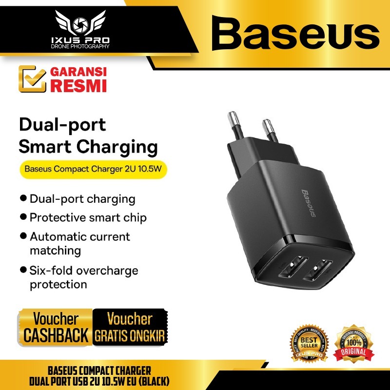 Jual Baseus Compact Charger Dual Port USB 2U 10.5W EU | Shopee Indonesia