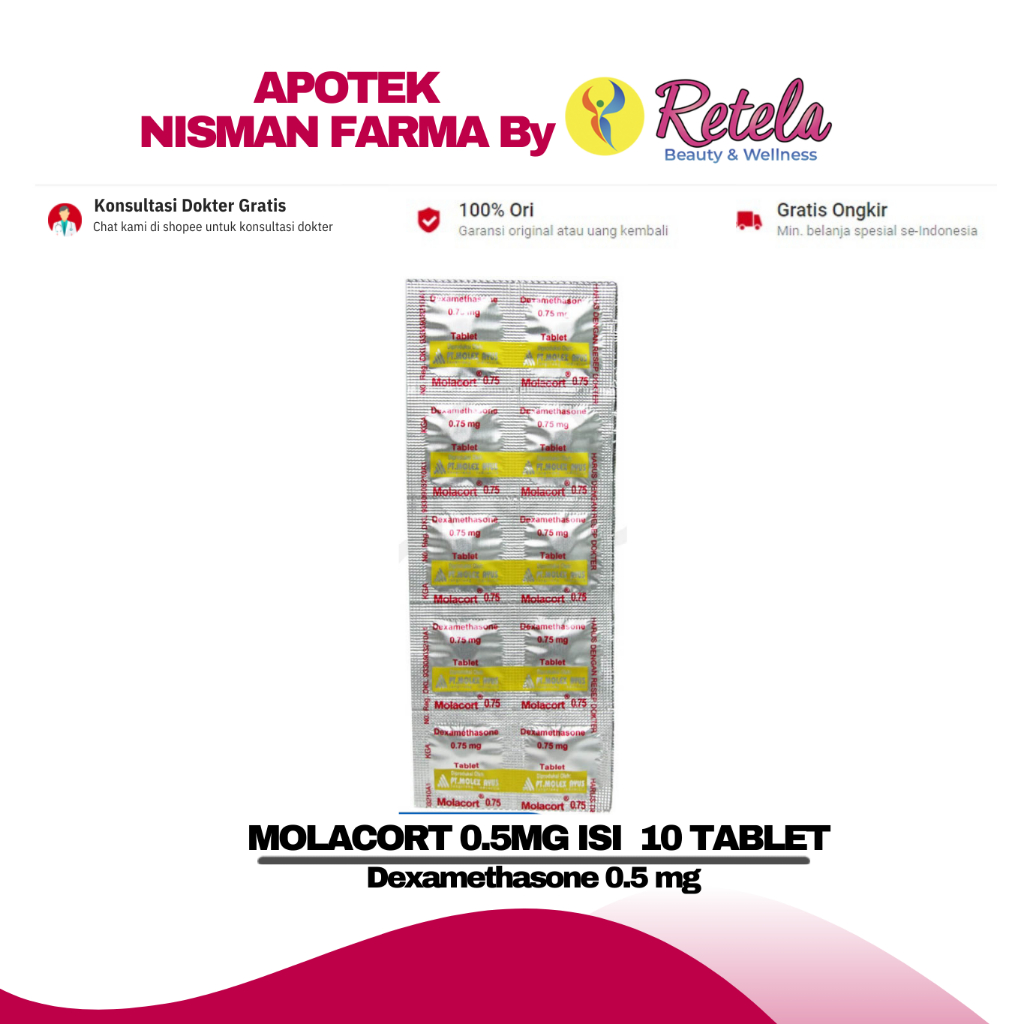Jual MOLACORT 0.5MG 1 STRIP 10 TABLET ( DEXAMETHASONE 0.5 MG ) | Shopee