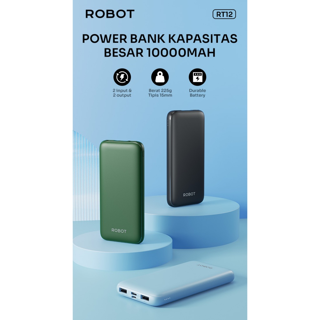 Jual Powerbank ROBOT RT12 10.000mAh Smart Power Dual Output Dual INPUT ...