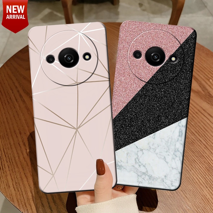 TTSWJBD Cover Per Xiaomi Redmi A3 E Vetro Temperato Custodia Con Cordino Silicone Trasparente Morbida Cover Cellulare Girocollo Collana Necklace Protettiva Bumper Antiurto TPU Case, Nero - Foto 2