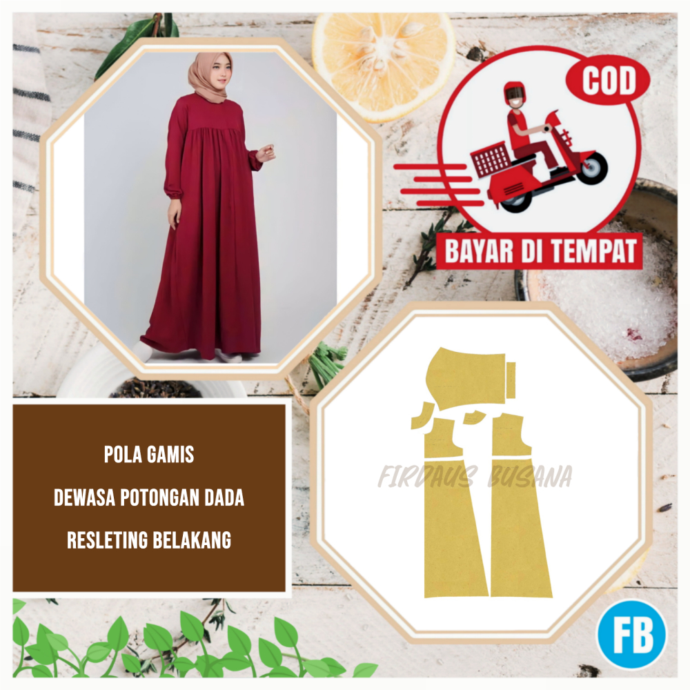 Jual Codpola Gamis Dewasa Potongan Dada Resleting Belakang Terbaru