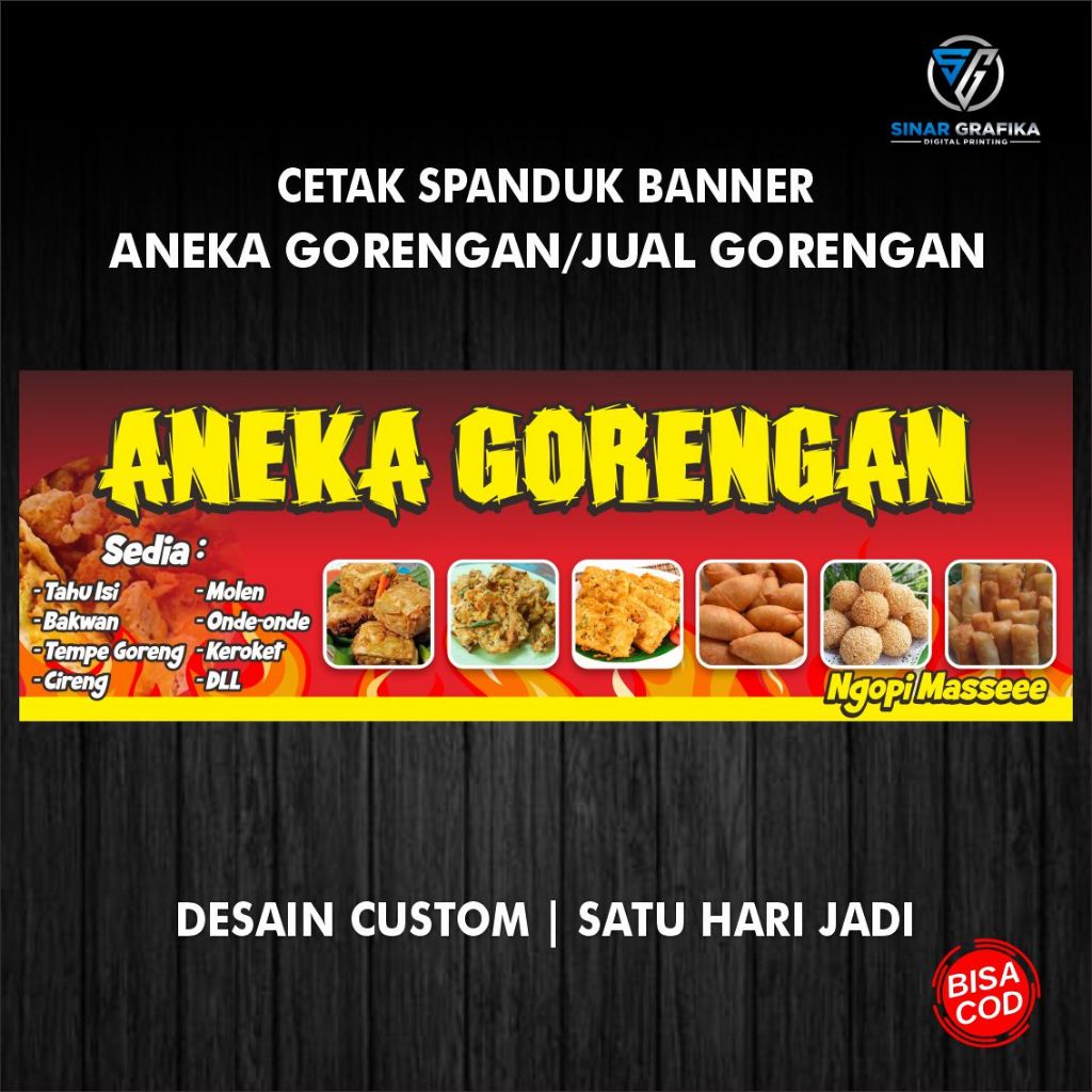 Jual Spanduk Banner Aneka Gorengan Spanduk Jual Gorengan Free Desain Satu Hari Jadi Shopee